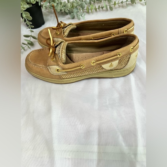 Sperry Womens Songfish Tan Gold Glitter Leather Boat Shoes Loafers Flats 8.5 - Picture 4 of 8